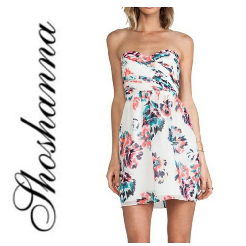 NWOT Shoshanna White Strapless Floral Dress Size 2